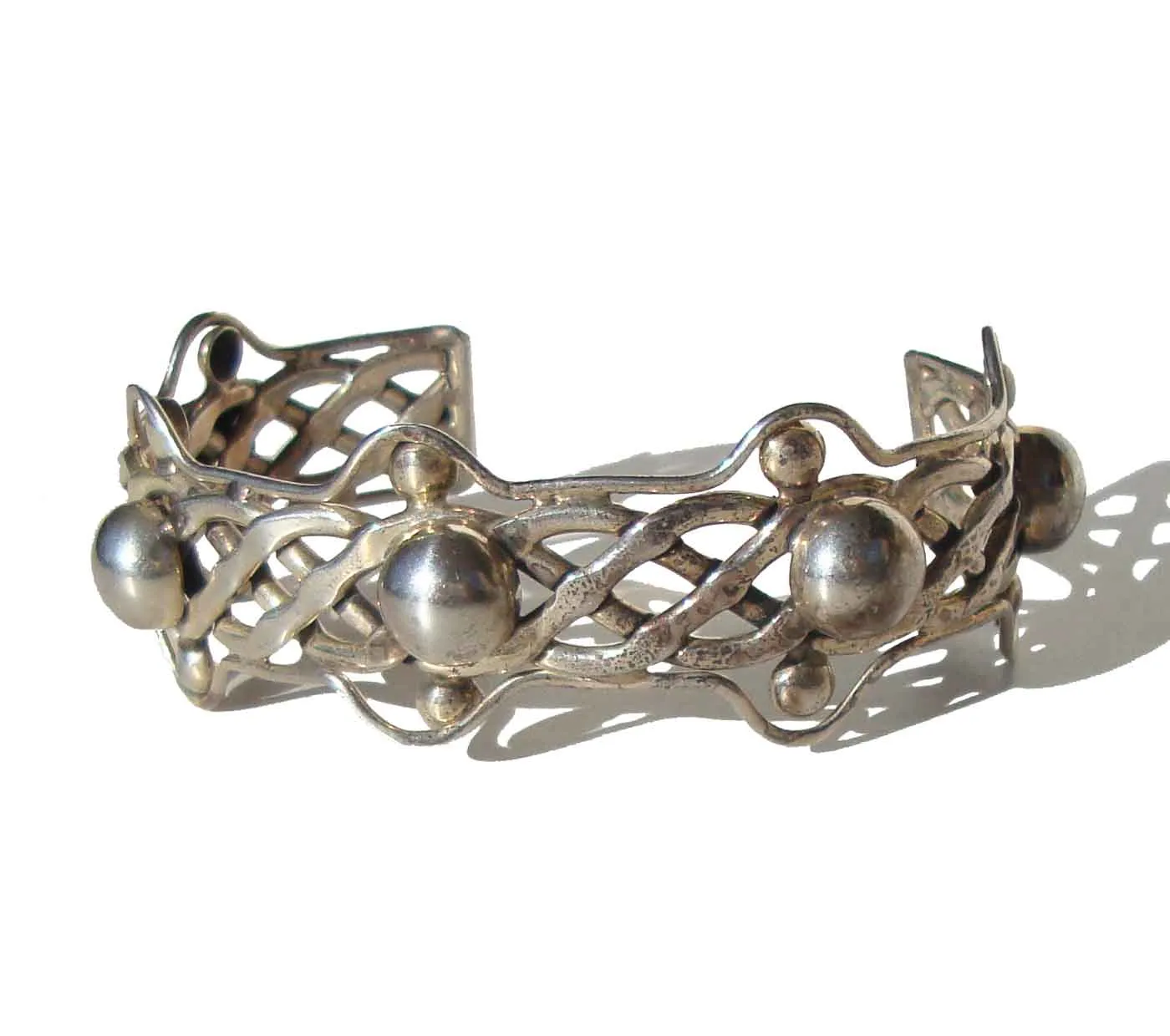 Vintage Mexican Sterling Silver Openwork Cuff Bracelet