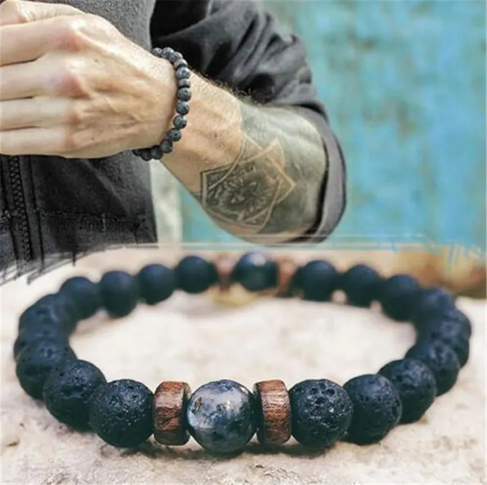 Volcanic Stone Lava Beads Bracelet – Tibetan Buddha Wrist Chain for Men & Women