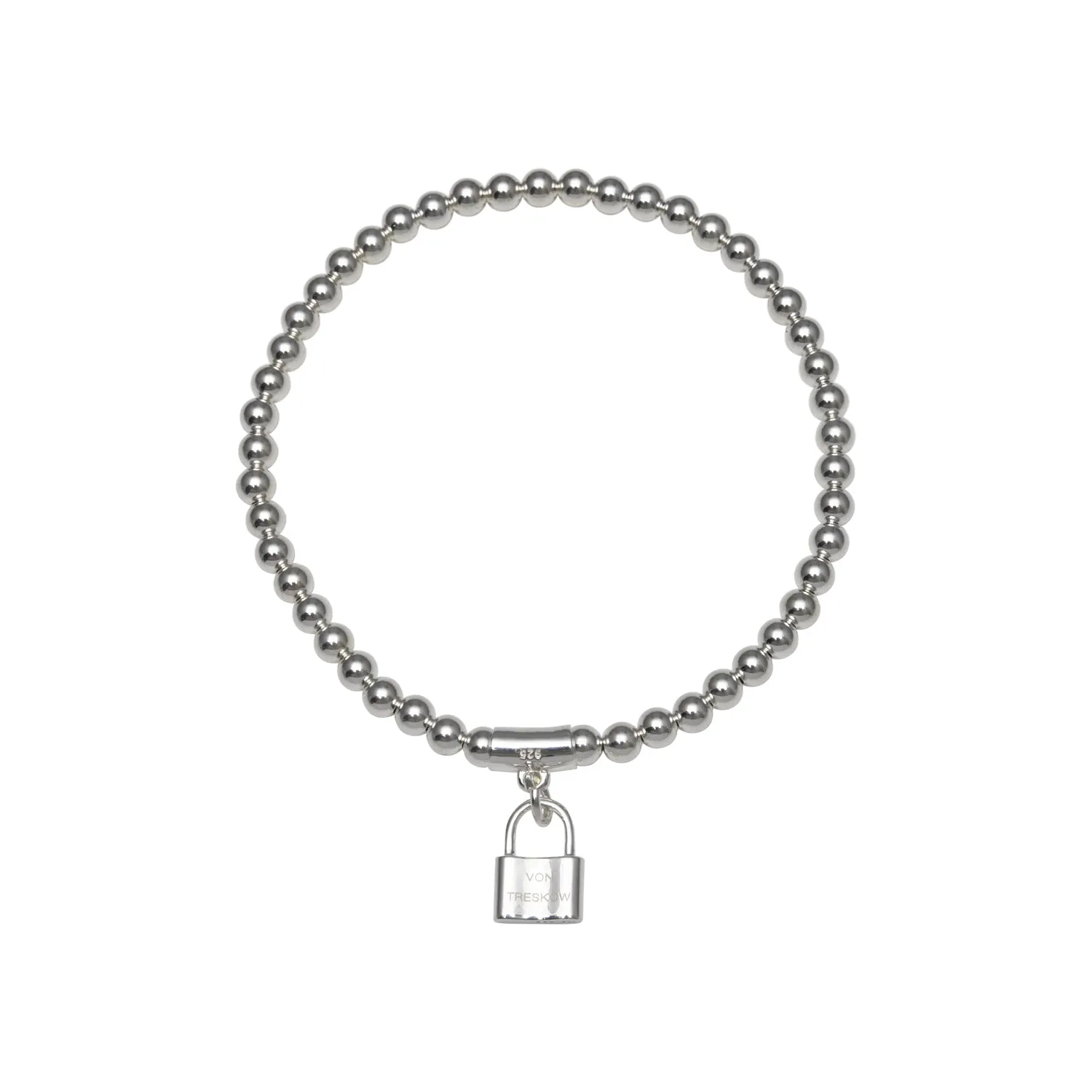 Von Treskow Ss 4mm Stretchy Ball Bracelet w/ Large VT Engraved Lock