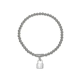 Von Treskow Ss 4mm Stretchy Ball Bracelet w/ Large VT Engraved Lock
