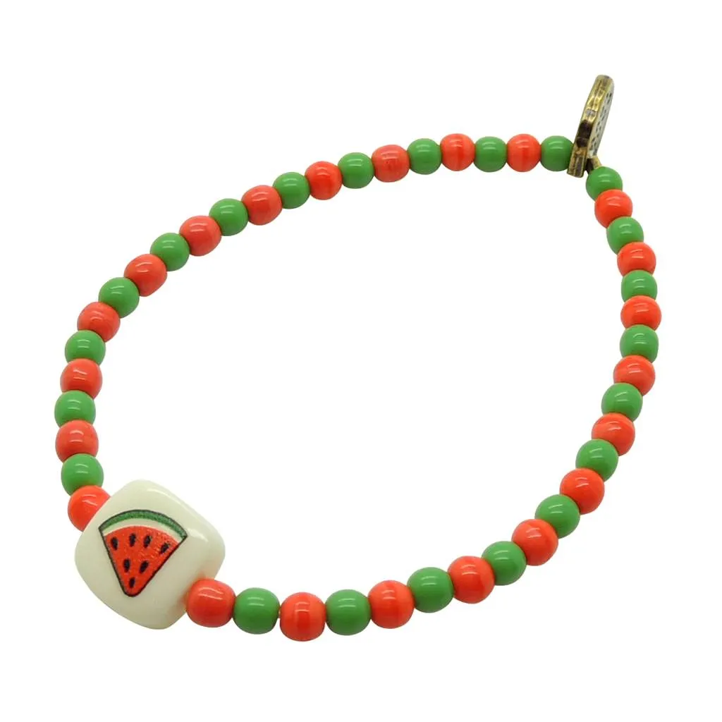 Watermelon Chiclet Charm Two Tone Glass Bead Bracelet