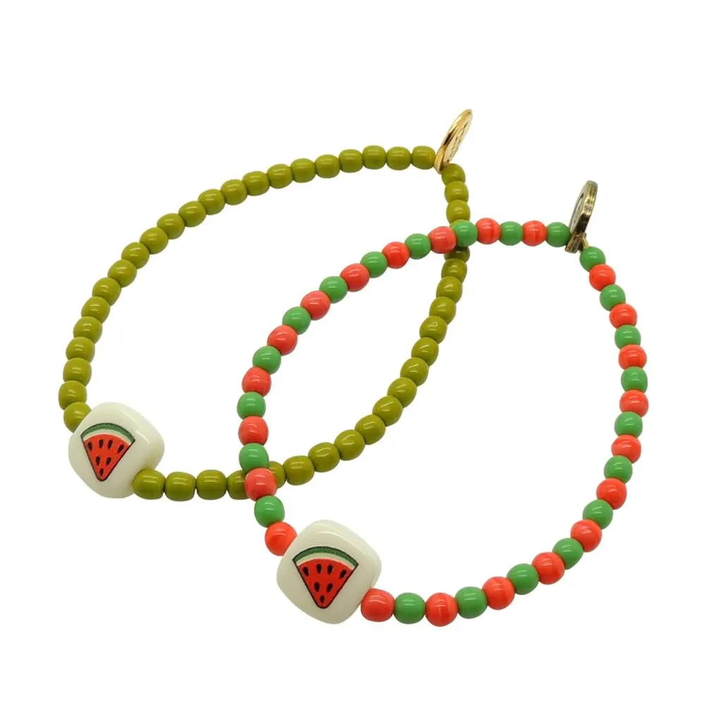 Watermelon Chiclet Charm Two Tone Glass Bead Bracelet