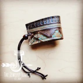 **Wide Leather Cuff w/ Adjustable Tie-Turquoise Navajo 001o