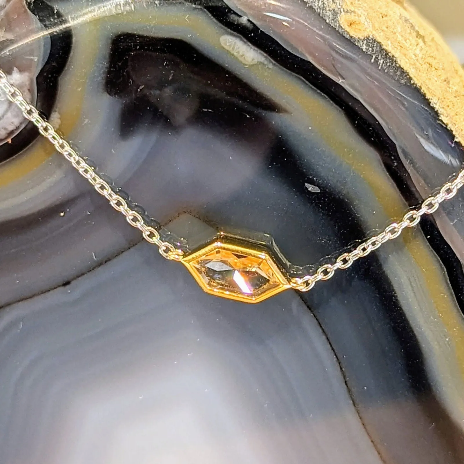 Yellow gold Plate Accented CZ Hexagon Bracelet