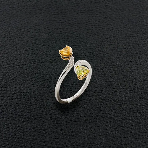Yellow, Green & White Diamond Bypass Ring